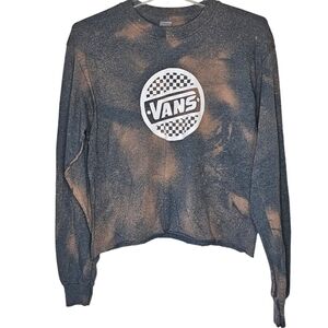 Vans Custom Logo Long Sleeve Semi Crop Shirt Size Medium Gildan Acid Washed